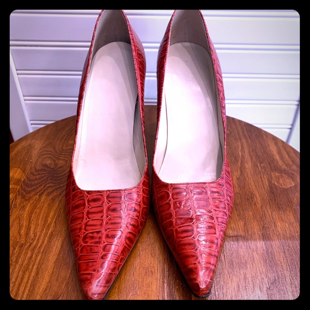 BCBG Girls Red Snakeskin Heels